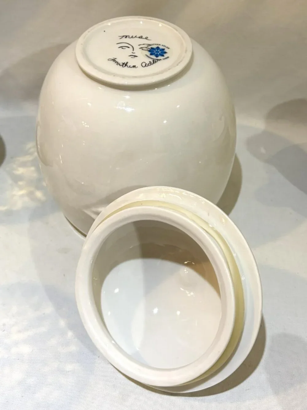 Jonathan Adler Mr & Mrs Muse White Porcelain Lidded Canister Cookie Jar